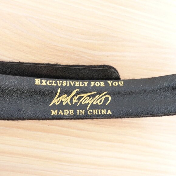 VINTAGE Lord Taylor Belt‎ Womens M Black Wool Skinny Grommet Gunmetal 90s Grunge - Picture 7 of 13